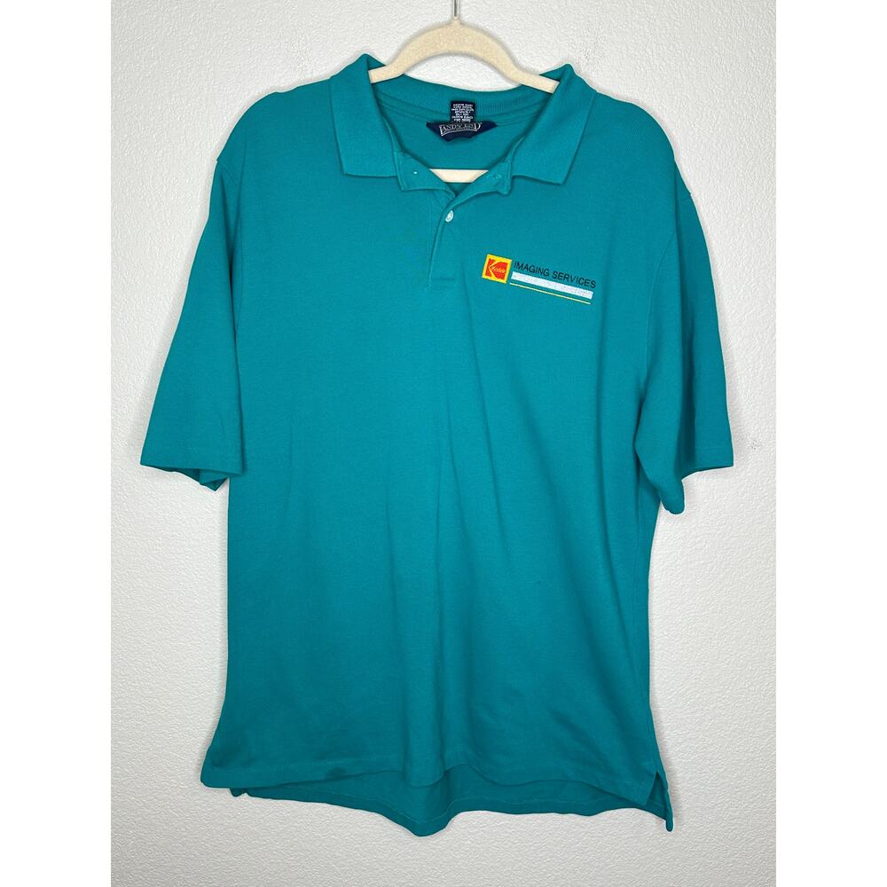 Lands' End Men's L Green Polo Shirt Kodak Corporate Logo Photography Vintage